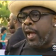 Cedric the Entertainer helps to lead a march against the police killing of black men in Hollywood, Calif., on Sept. 28, 2016.
KCAL-9 Screenshot